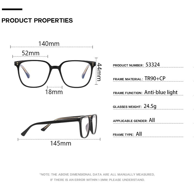 CCspace Unisex Full Rim Square Tr 90 Eyeglasses 53324 Full Rim CCspace
