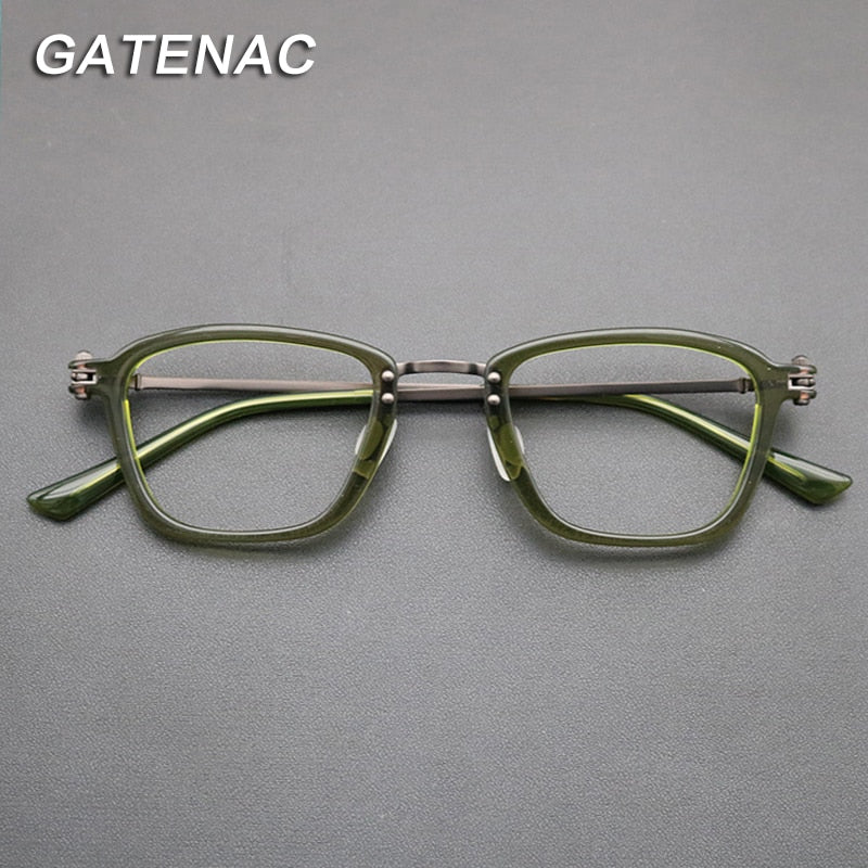 Gatenac Unisex Full Rim Square Titanium Acetate Frame Eyeglasses Gxyj694 Full Rim Gatenac