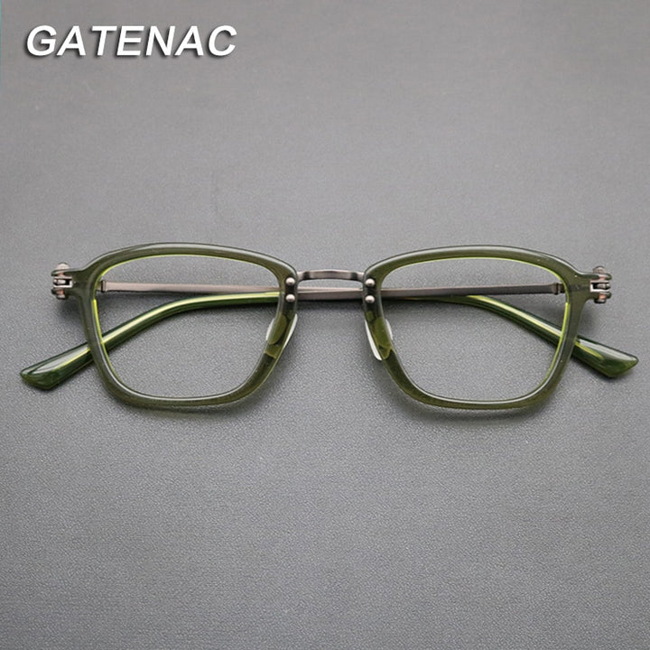 Gatenac Unisex Full Rim Square Titanium Acetate Frame Eyeglasses Gxyj694 Full Rim Gatenac