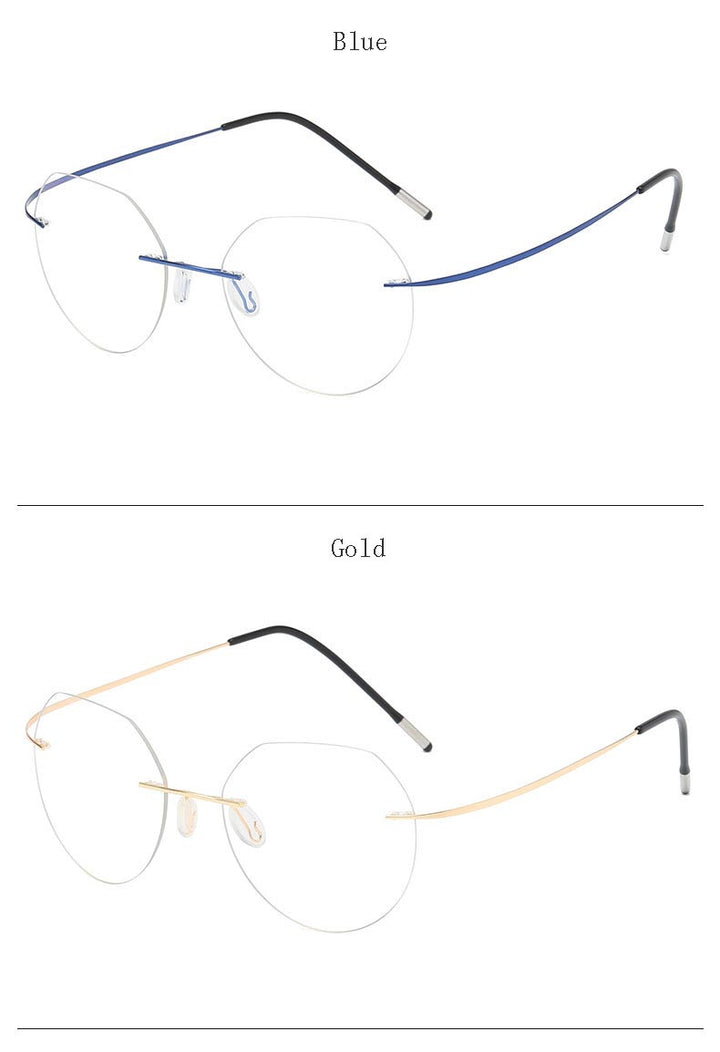 Hdcrafter Unisex Rimless Polygon Round Titanium Frame Eyeglasses 6001-6002 Rimless Hdcrafter Eyeglasses