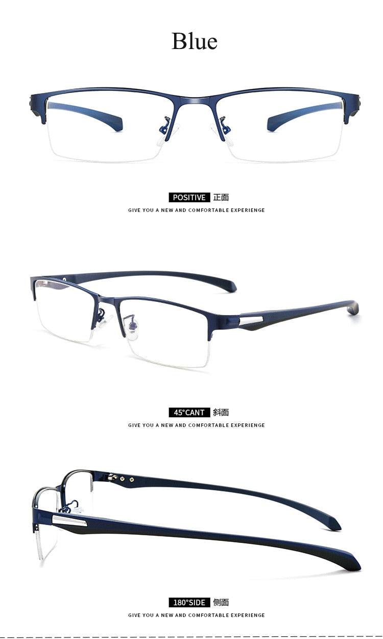 Bclear Men's Semi Rim Square Titanium Alloy Eyeglasses 66071 Semi Rim Bclear