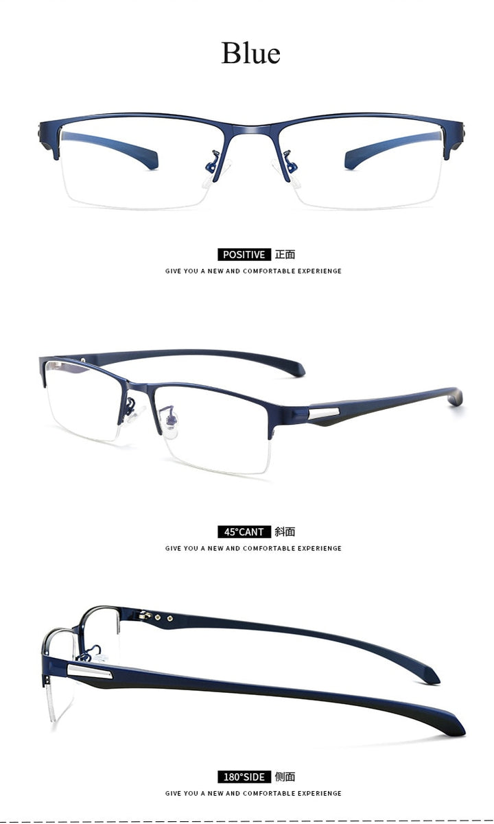 Bclear Men's Semi Rim Square Titanium Alloy Eyeglasses 66071 Semi Rim Bclear