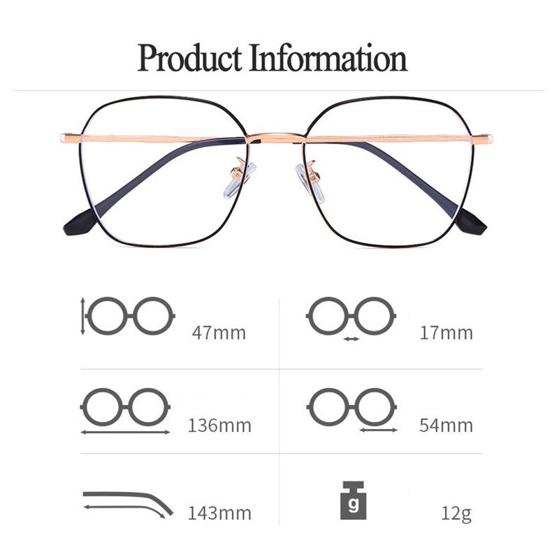 Hotony Unisex Full Rim Alloy Polygonal Frame Eyeglasses Zy9037 Full Rim Hotony