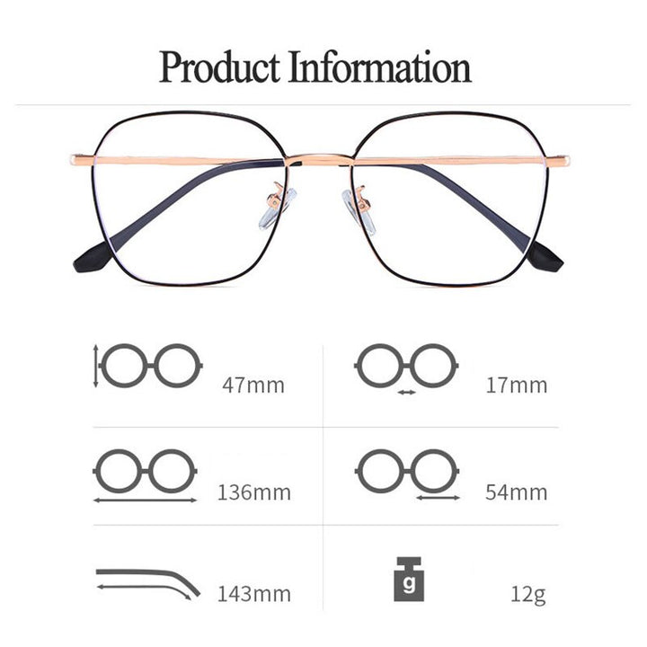 Hotony Unisex Full Rim Alloy Polygonal Frame Eyeglasses Zy9037 Full Rim Hotony