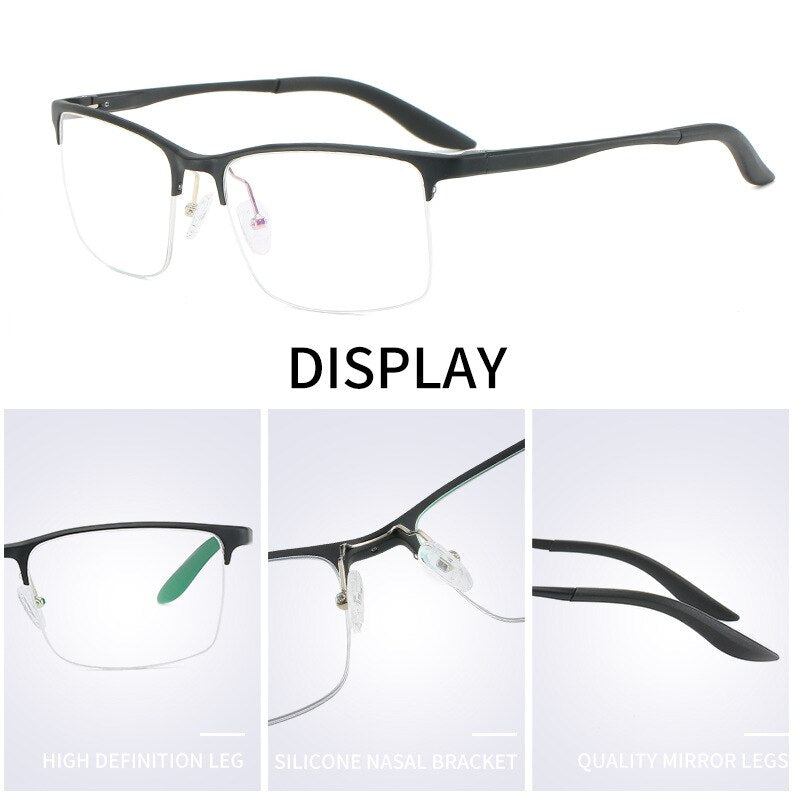 Hdcrafter Men's Semi Rim Square TR 90 Titanium Frame Eyeglasses P6325 Semi Rim Hdcrafter Eyeglasses
