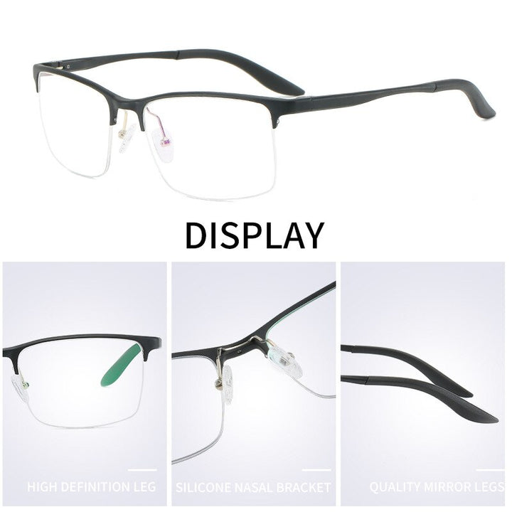Hdcrafter Men's Semi Rim Square TR 90 Titanium Frame Eyeglasses P6325 Semi Rim Hdcrafter Eyeglasses
