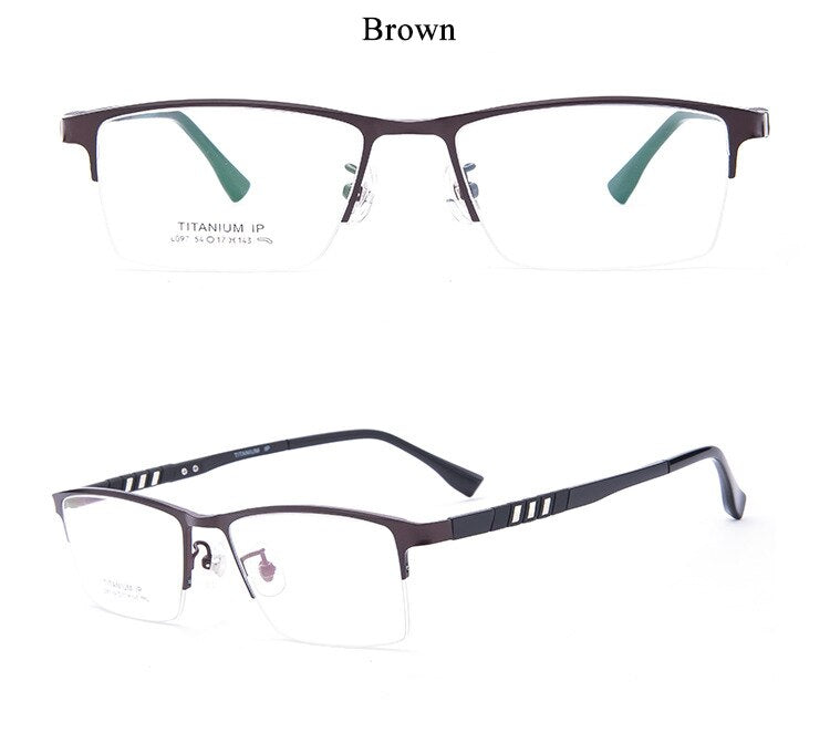 Men's Semi Rim Titanium Frame Eyeglasses Lb079 Semi Rim Bclear Brown