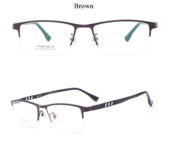 Men's Semi Rim Titanium Frame Eyeglasses Lb079 Semi Rim Bclear Brown