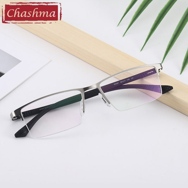Chashma Ottica Men's Semi Rim Square Titanium Stainless Steel Eyeglasses 9387 Semi Rim Chashma Ottica