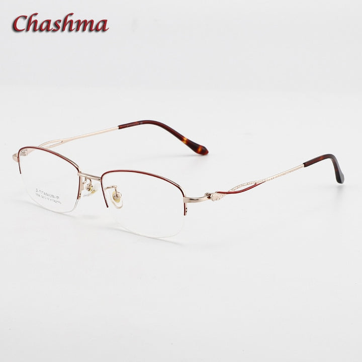 Chashma Ochki Women's Semi Rim Square Titanium Eyeglasses 1836 Semi Rim Chashma Ochki Gold Red