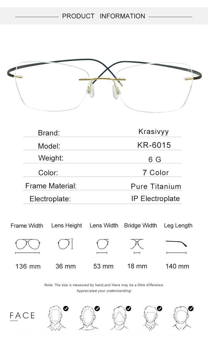Krasivyy Unisex Rimless Square Oval Eyeglasses Kr6015 Rimless Krasivyy