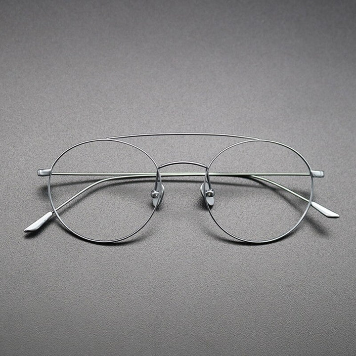 Gatenac Unisex Full Rim Round Titanium Double Bridge Frame Eyeglasses Gxyj618 Full Rim Gatenac Silver