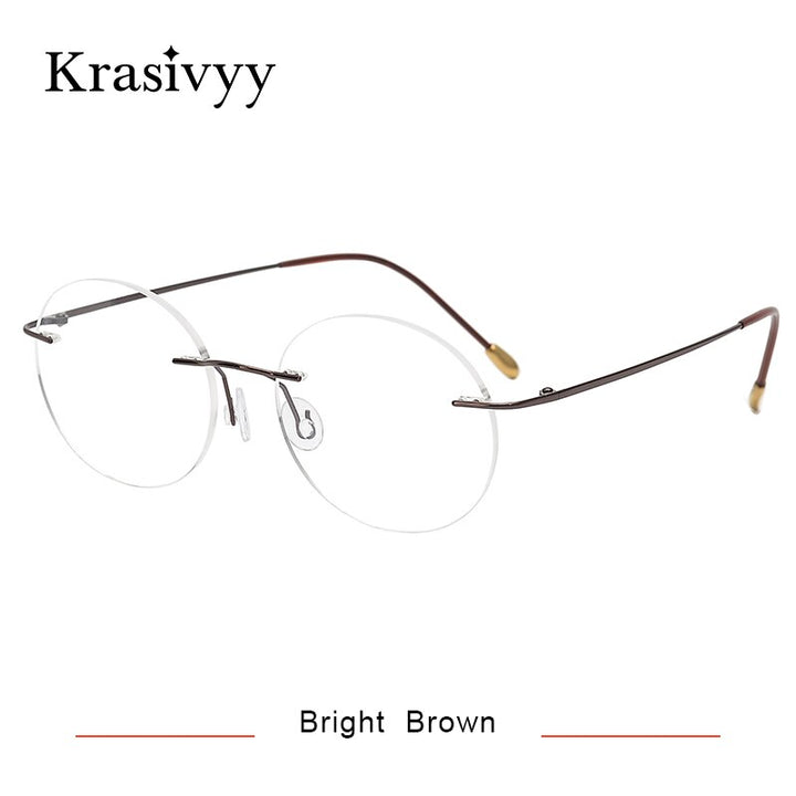 Krasivyy Unisex Rimless Round Titanium Eyeglasses Kr6012 Rimless Krasivyy Bright Brown