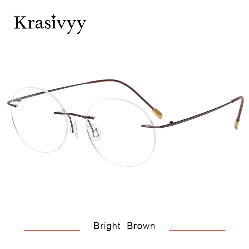Krasivyy Unisex Rimless Round Titanium Eyeglasses Kr6012 Rimless Krasivyy Bright Brown  