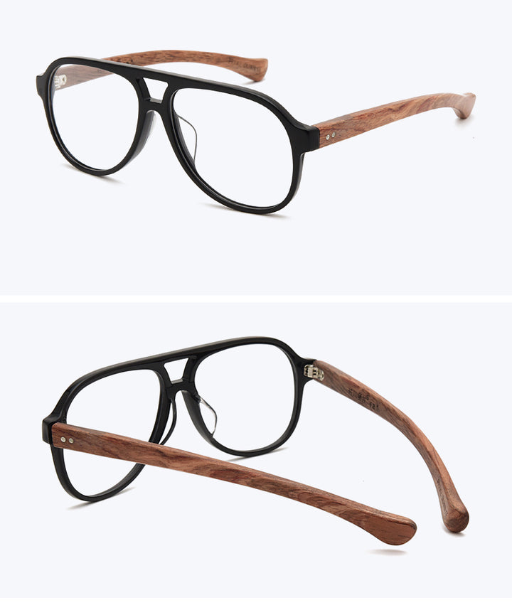 Hdcrafter Unisex Full Rim Double Bridge Round Wood Frame Eyeglasses 7428d Full Rim Hdcrafter Eyeglasses