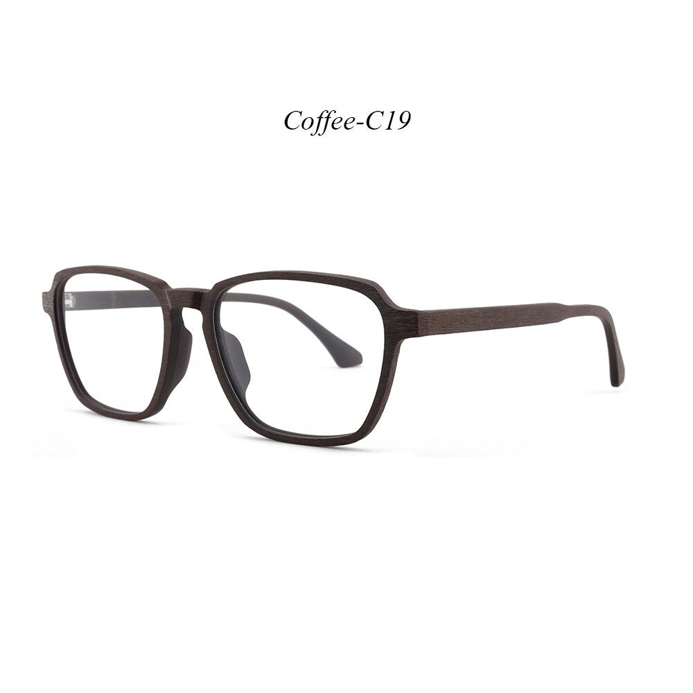 Hdcrafter Men's Full Rim Oversized Polygonal Square Wood Frame Eyeglasses 1694 Full Rim Hdcrafter Eyeglasses C19