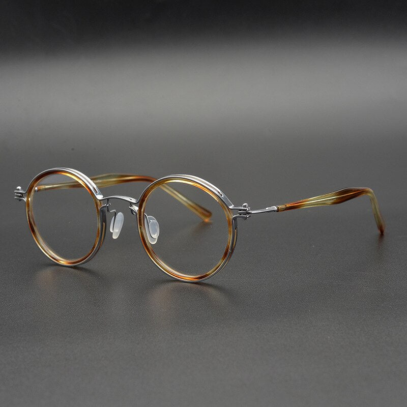 Gatenac Unisex Full Rim Round Handcrafted Acetate Alloy Frame Eyeglasses Gxyj07 Full Rim Gatenac