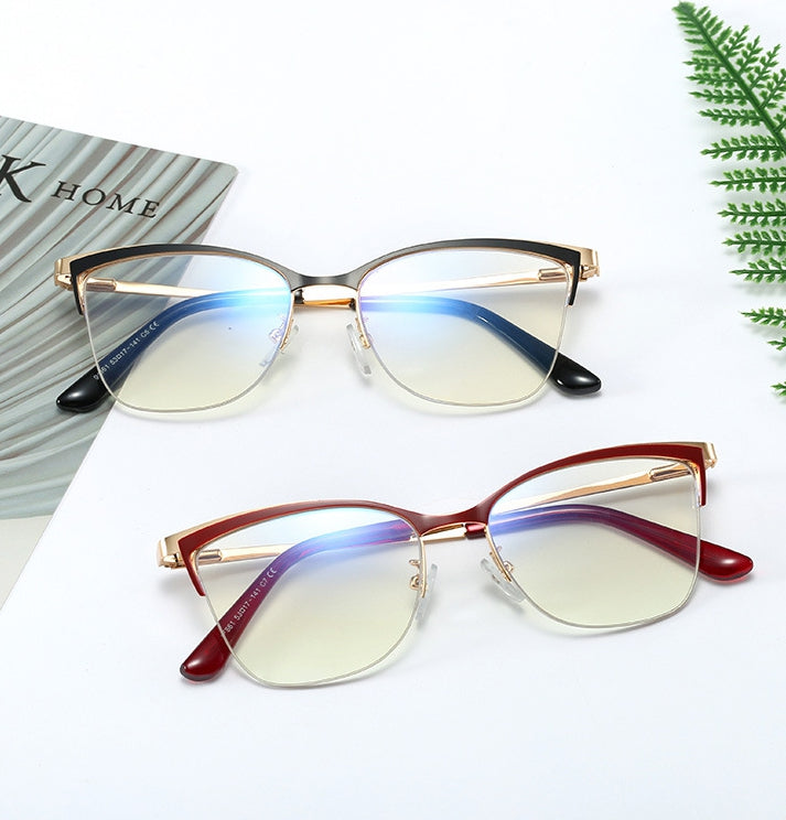 CCspace Women's Semi Rim Cat Eye Alloy Frame Eyeglasses 48282 Semi Rim CCspace
