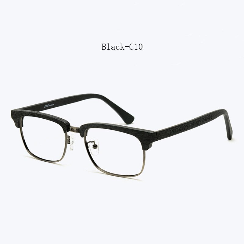 Hdcrafter Men's Full Rim Square Wood Titanium Frame Eyeglasses Ta12321 Full Rim Hdcrafter Eyeglasses Black