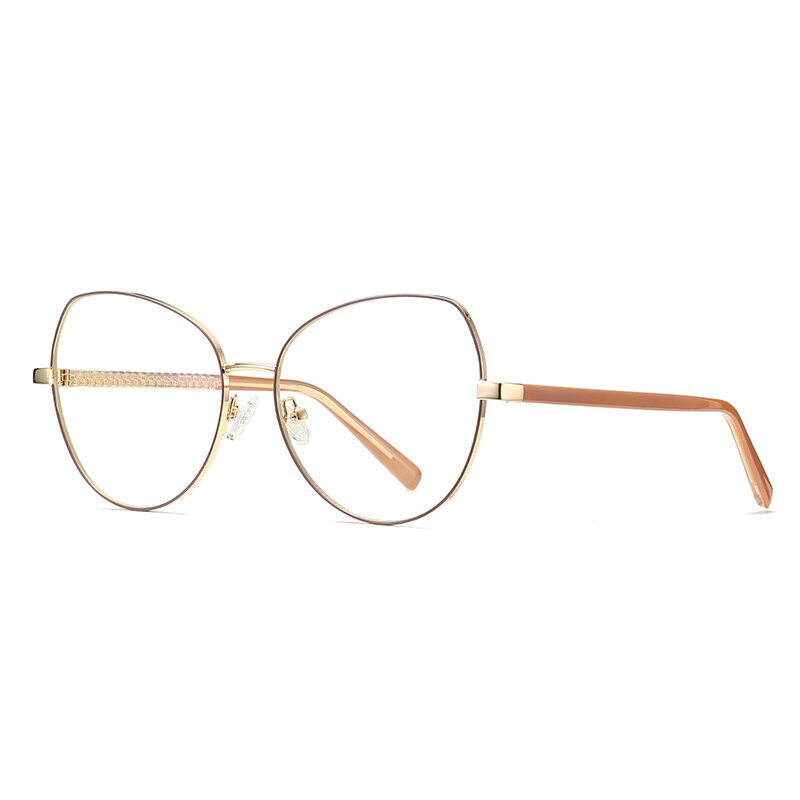 Hotochki Women's Full Rim Cat Eye Alloy Frame Eyeglasses 3001 Full Rim Hotochki Gold Khaki