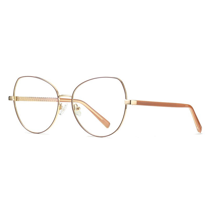 Hotochki Women's Full Rim Cat Eye Alloy Frame Eyeglasses 3001 Full Rim Hotochki Gold Khaki