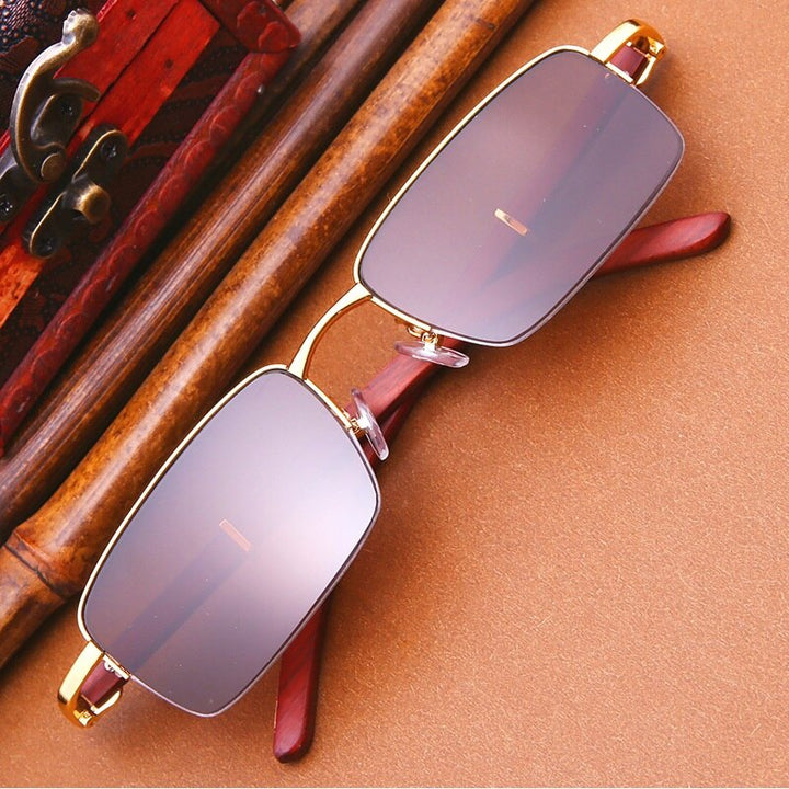 Vazrobe Unisex Semi Rim Rectangle Wood Titanium UV400 Sunglasses 3757 Sunglasses Vazrobe