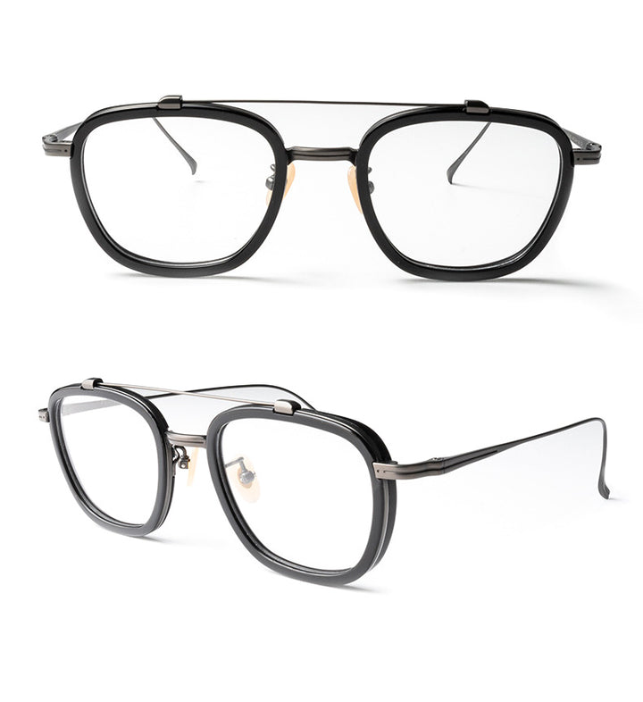 Muzz Unisex Full Rim Square Titanium Acetate Frame Eyeglasses 5209 Full Rim Muzz black