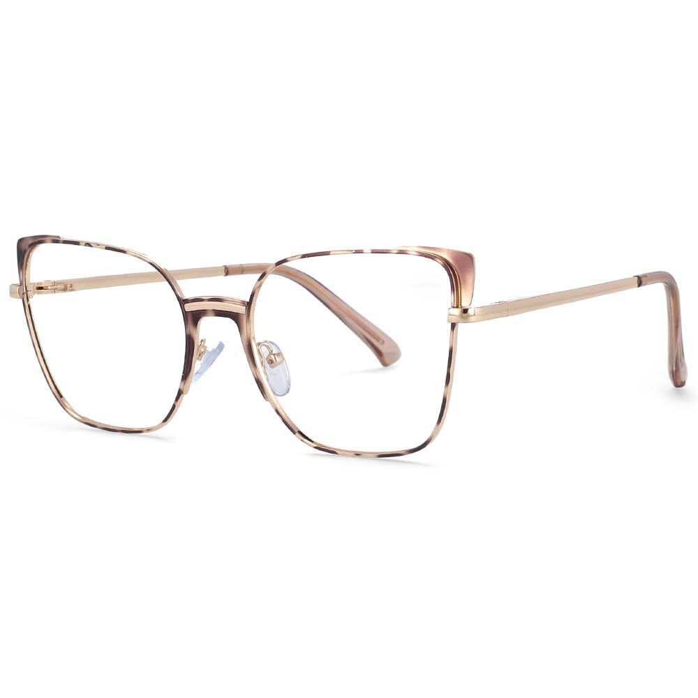 CCspace Women's Full Rim Rectangle Cat Eye Alloy Frame Eyeglasses 53587 Full Rim CCspace leopard