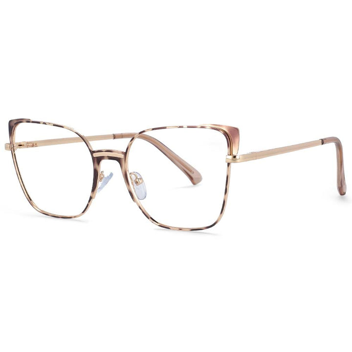 CCspace Women's Full Rim Rectangle Cat Eye Alloy Frame Eyeglasses 53587 Full Rim CCspace leopard