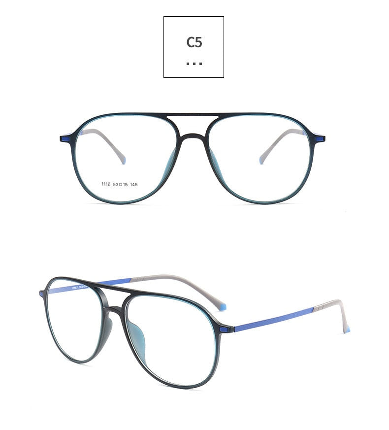 Unisex Double Bridge Acetate Steel Round Full Rim Eyeglasses 1116 Full Rim Bclear