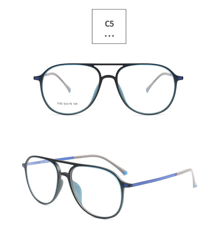 Unisex Double Bridge Acetate Steel Round Full Rim Eyeglasses 1116 Full Rim Bclear