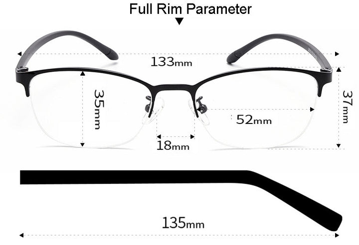 Hotony Unisex Full/Semi Rim Alloy Frame Eyeglasses 2516 Semi Rim Hotony