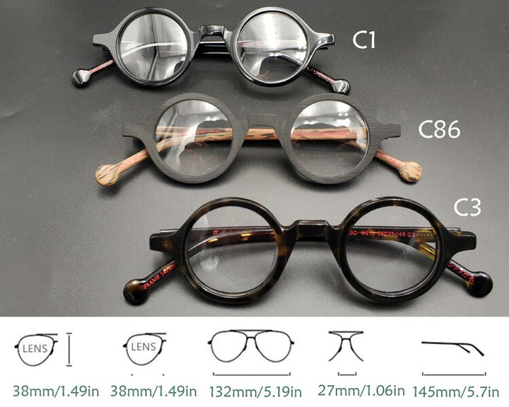 Yujo Unisex Full Rim Small Round Eyeglasses Acetate Y916 Full Rim Yujo