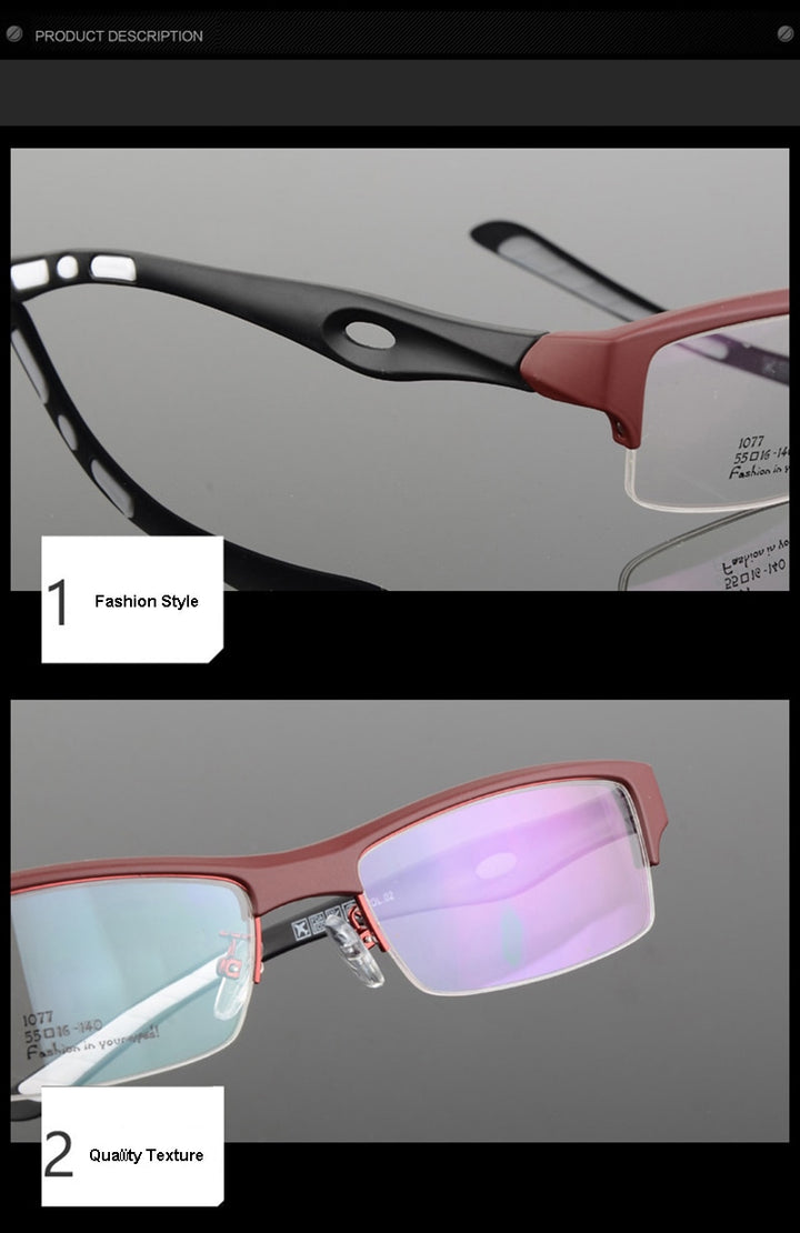 Hotony Men's Semi Rim TR 90 Resin Rectangular Sport Frame Eyeglasses 1077 Semi Rim Hotony