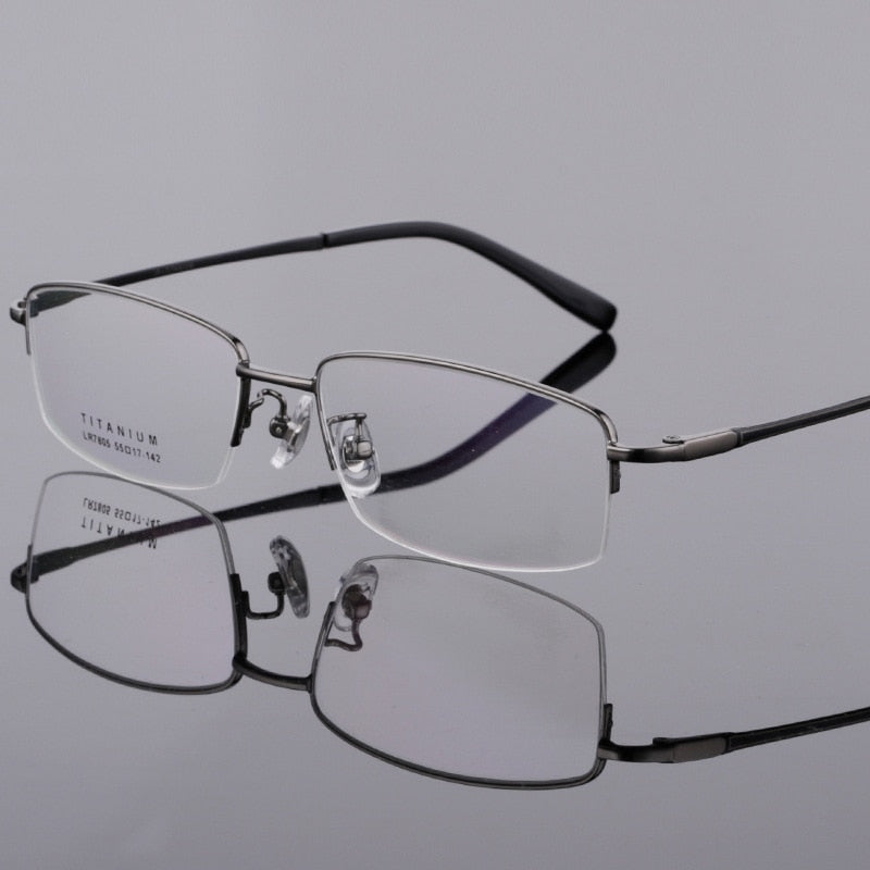 Men's Semi Rim Square Titanium Frame Eyeglasses Lb7805 Semi Rim Bclear