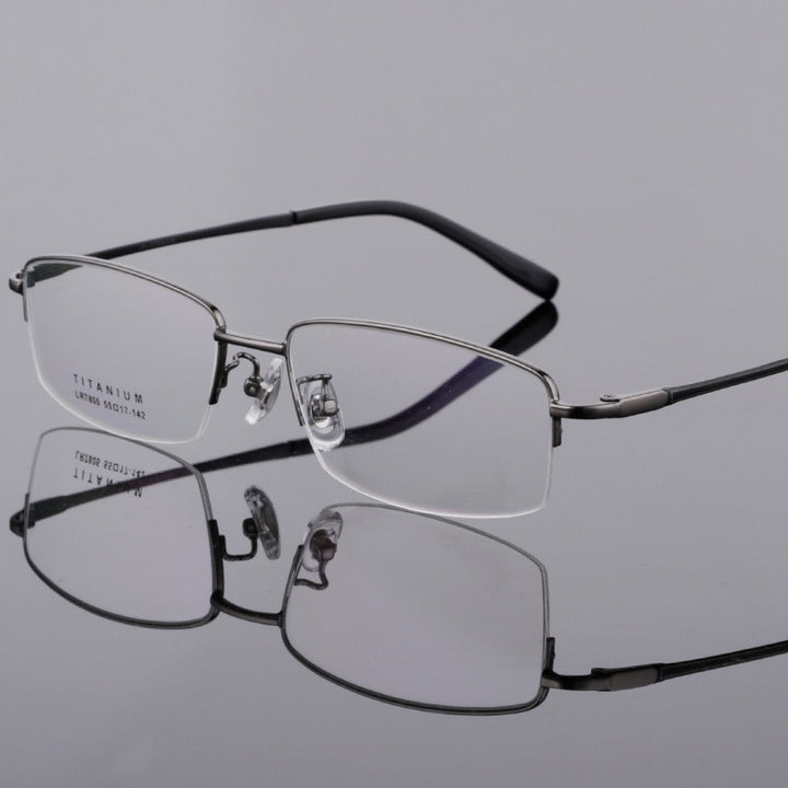 Men's Semi Rim Square Titanium Frame Eyeglasses Lb7805 Semi Rim Bclear