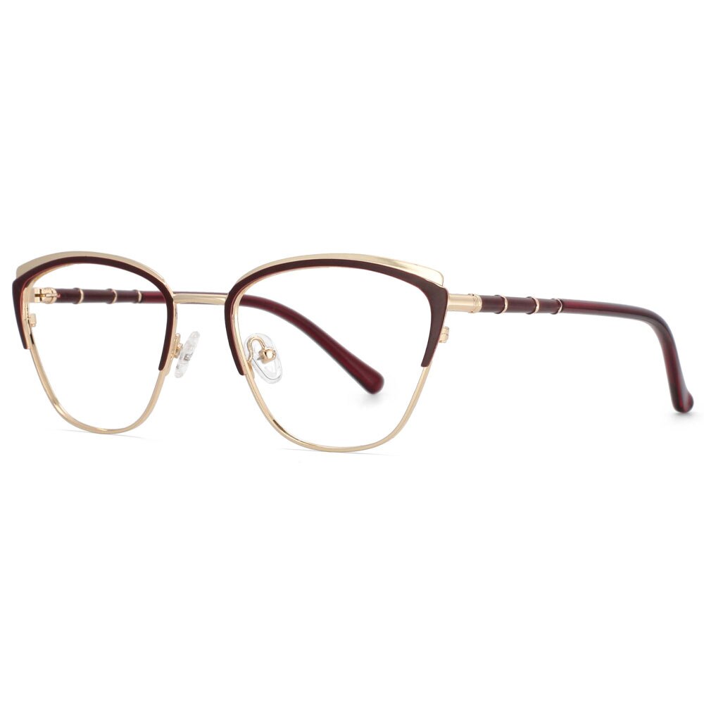 CCspace Women's Full Rim Square Cat Eye Alloy Frame Eyeglasses 53867 Full Rim CCspace wine-red