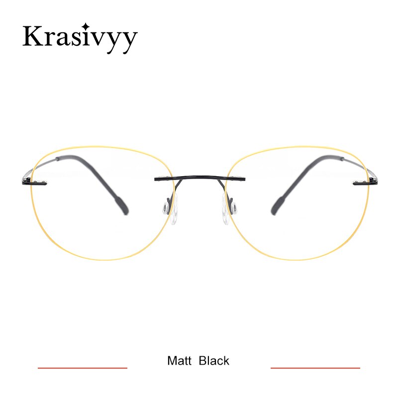 Krasivyy Unisex Rimless Round Square Titanium Eyeglasses Ls03 Rimless Krasivyy Matt Black  