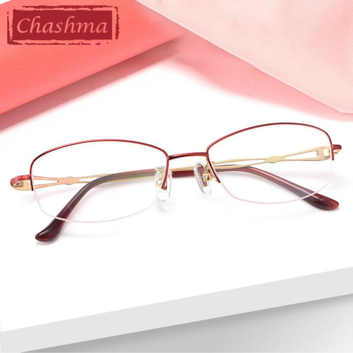 Chashma Ottica Women's Semi Rim Oval Rectangle Titanium Eyeglasses 86015 Semi Rim Chashma Ottica