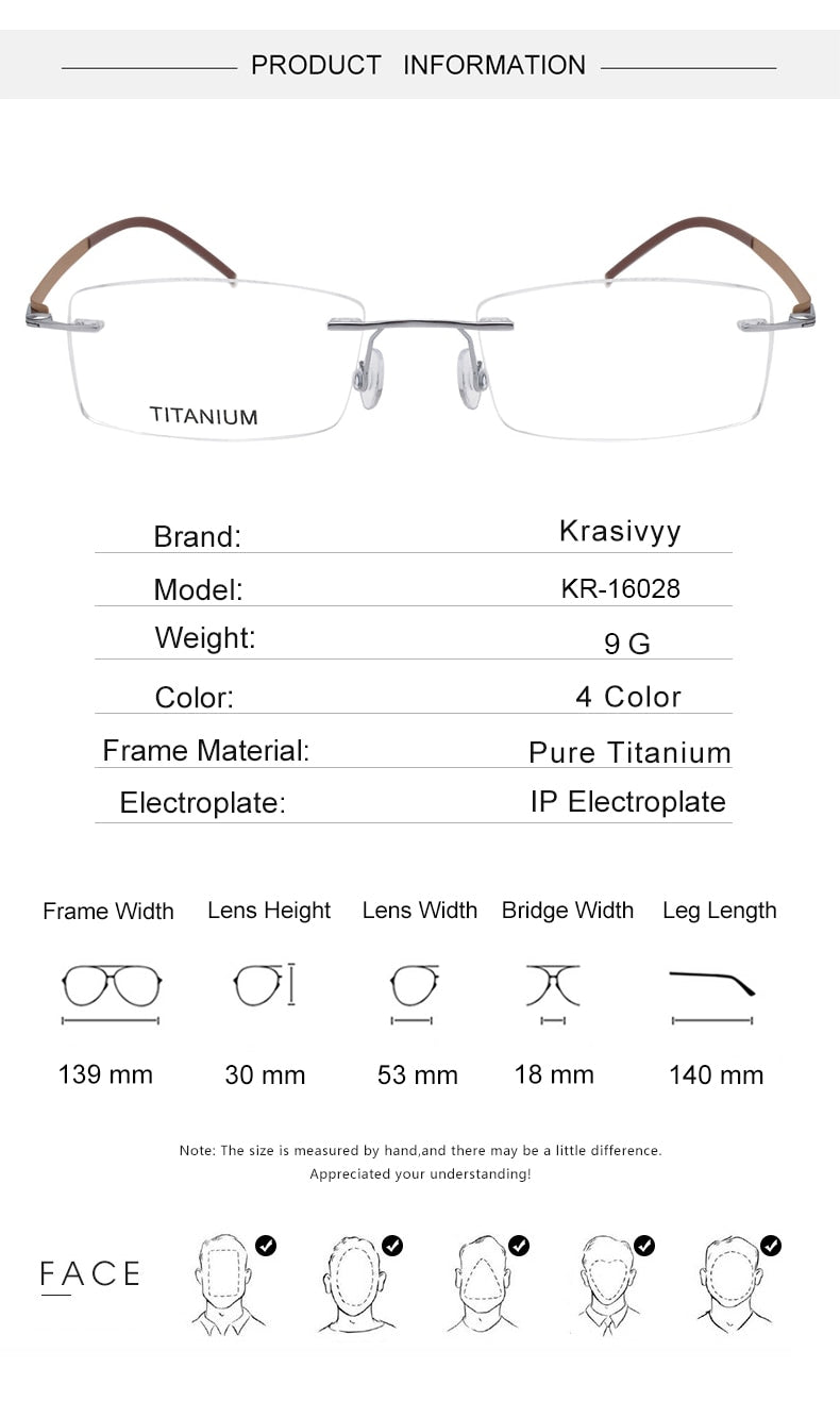 Krasivyy Unisex Rimless Square Titanium Screwless Eyeglasses Kr16028 Rimless Krasivyy