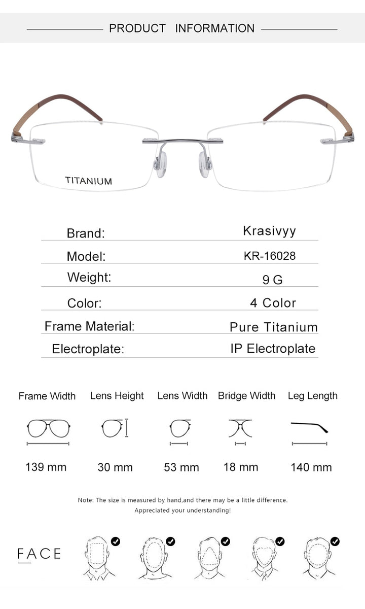 Krasivyy Unisex Rimless Square Titanium Screwless Eyeglasses Kr16028 Rimless Krasivyy