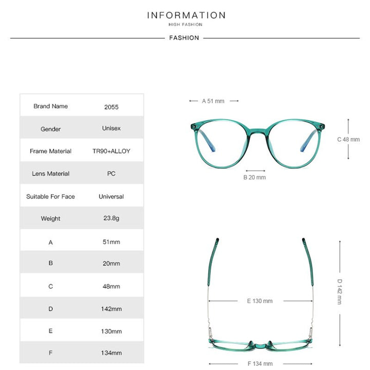Hotochki Women's Full Rim Round TR-90 Resin Alloy Frame Eyeglasses 2055 Full Rim Hotochki