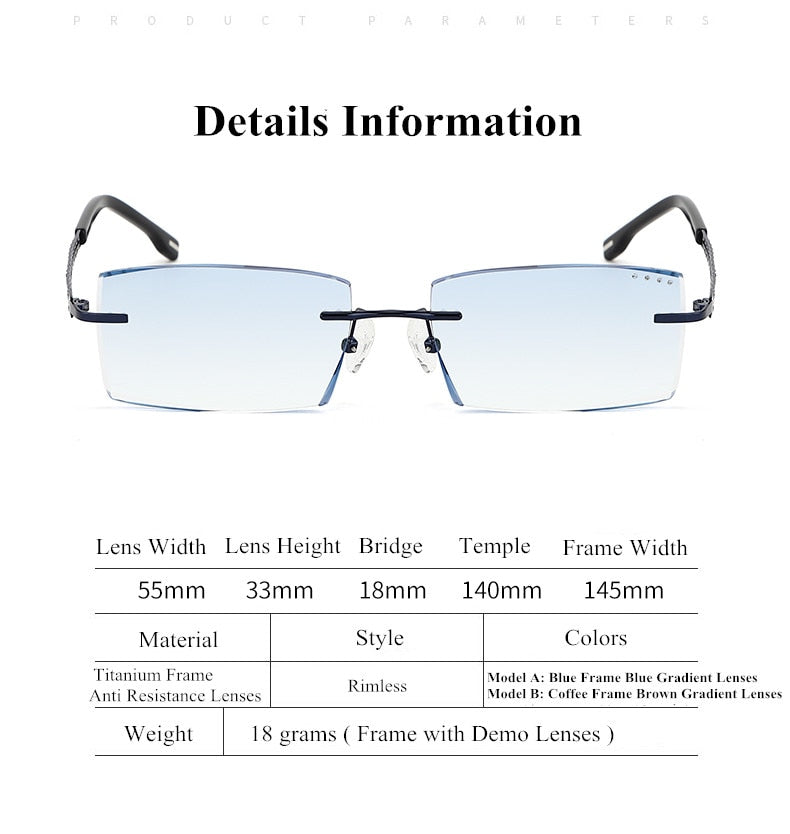 Chashma Ottica Men's Rimless Rectangle Titanium Eyeglasses Tinted Lenses 1025 Rimless Chashma Ottica