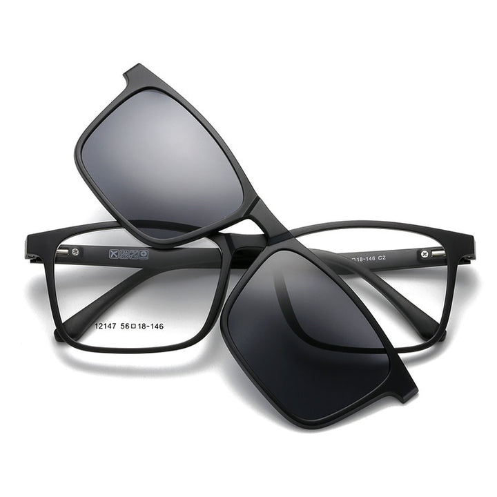 Yimaruili Unisex Full Rim Resin Frame Eyeglasses + 5 Polarized Magnetic Clip On Sunglasses 12147 With Clip Ons Yimaruili Eyeglasses