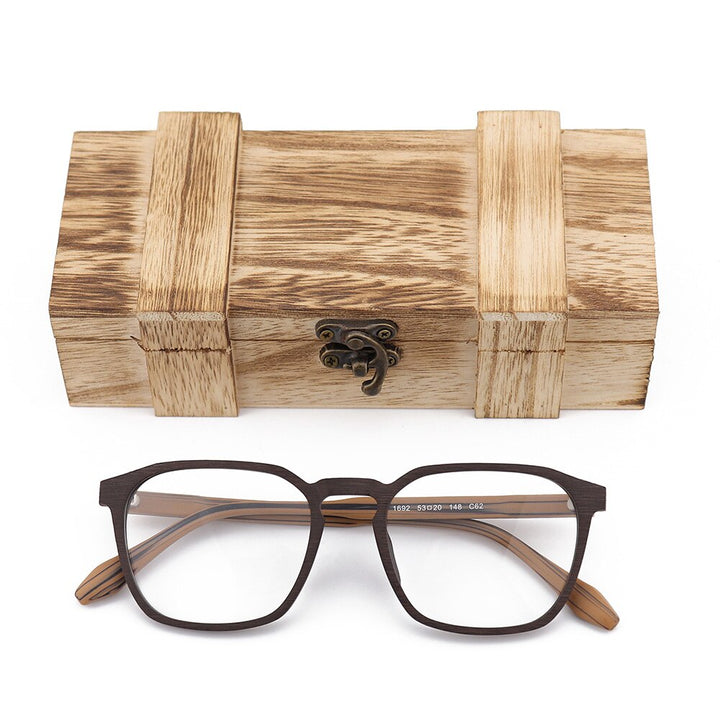 Hdcrafter Men's Full Rim Oversized Square Wood Frame Eyeglasses 1692 Full Rim Hdcrafter Eyeglasses