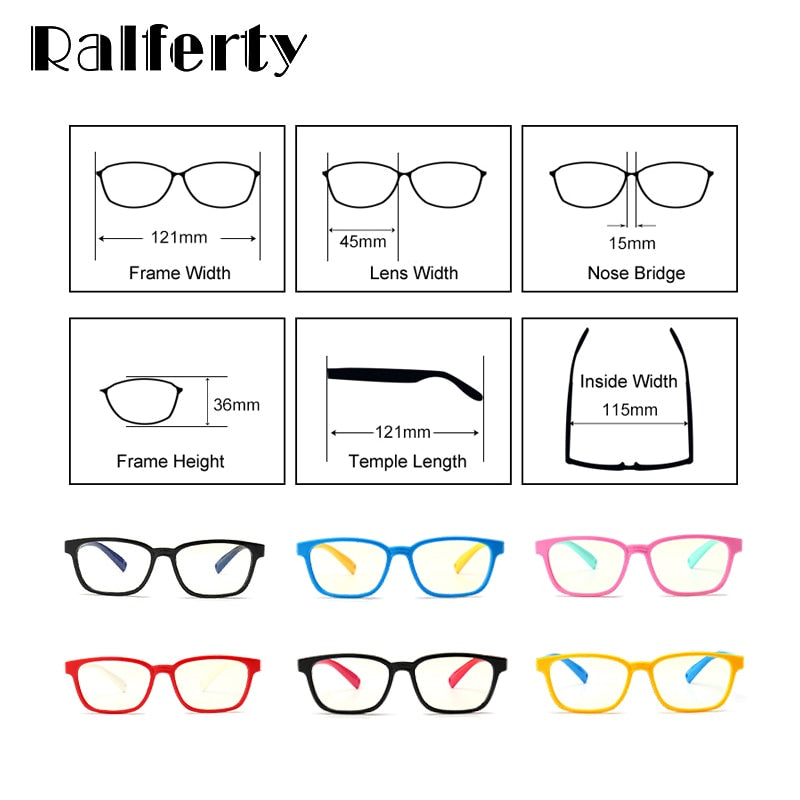 Ralferty Kids Square Eyeglasses Anti-blue Light TR90 Flexible M8140 Full Rim Ralferty