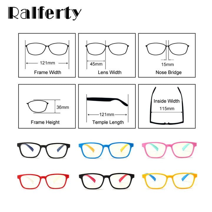 Ralferty Kids Square Eyeglasses Anti-blue Light TR90 Flexible M8140 Full Rim Ralferty