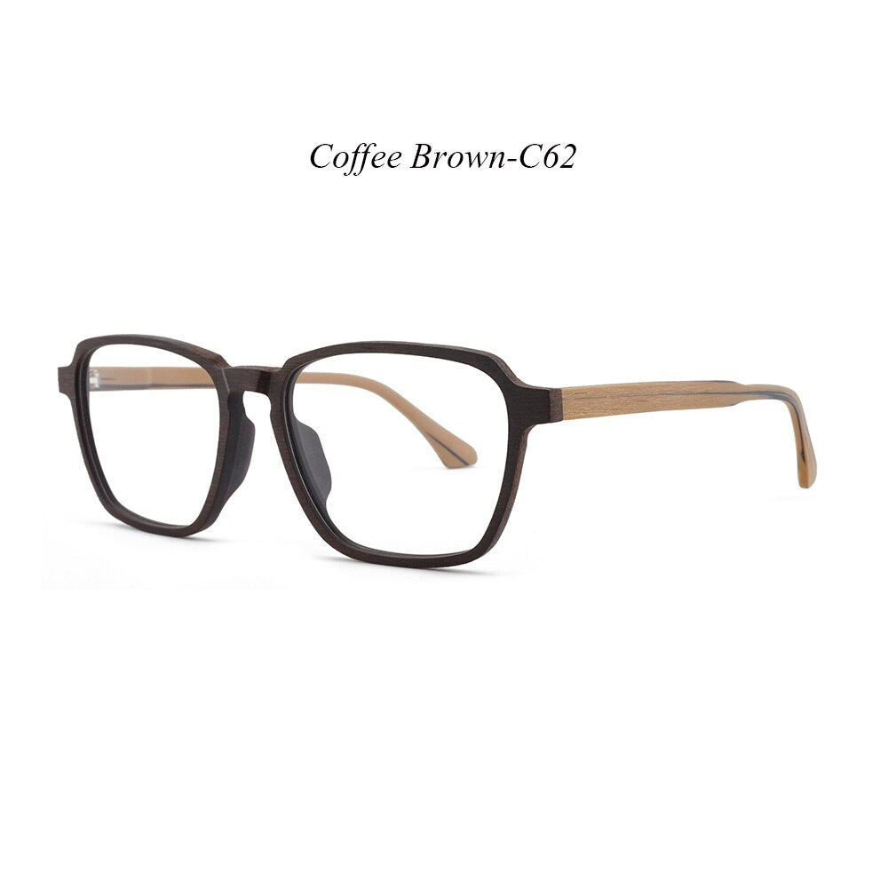 Hdcrafter Men's Full Rim Oversized Polygonal Square Wood Frame Eyeglasses 1694 Full Rim Hdcrafter Eyeglasses C62