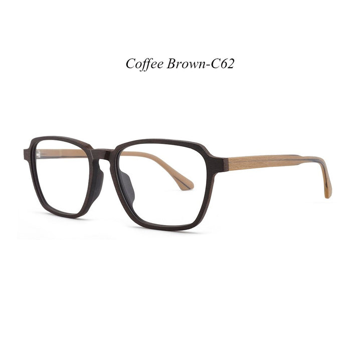 Hdcrafter Men's Full Rim Oversized Polygonal Square Wood Frame Eyeglasses 1694 Full Rim Hdcrafter Eyeglasses C62