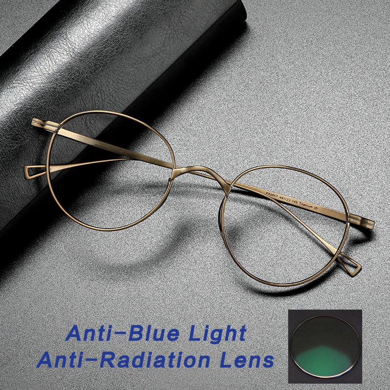 Gatenac Unisex Full Rim Round Titanium Frame Eyeglasses Gxyj485 Full Rim Gatenac Bronze Anti-blue